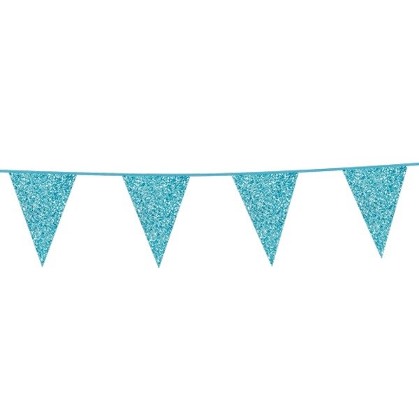 Flaggengirlande - Babyblau - Glitzer - 16 x 20 cm Flaggen - 6 m Flaggengirlande - Babyblau - Glitzer - 16 x 20 cm Flaggen - 6 m