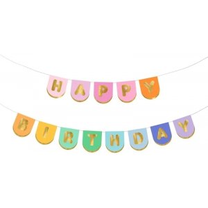 Girlande - Happy Birthday - Pastellmischung - 1,6m Girlande - Happy Birthday - Pastellmischung - 1,6m