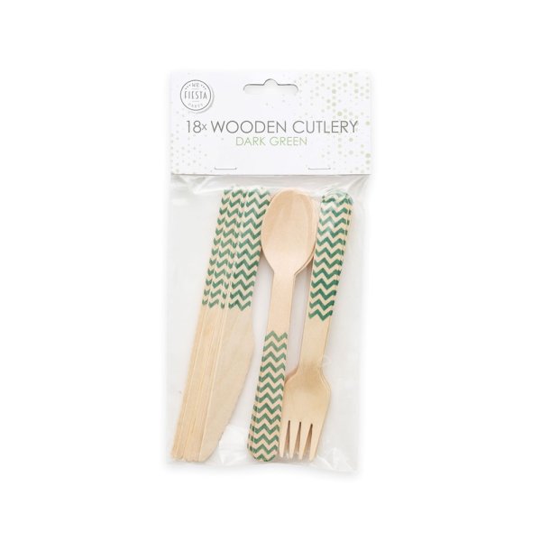 Holzbesteck - Dunkelgrünes Zickzackmuster - 18er-Pack (6 Gedecke) Holzbesteck - Dunkelgrünes Zickzackmuster - 18er-Pack (6 Gedecke)