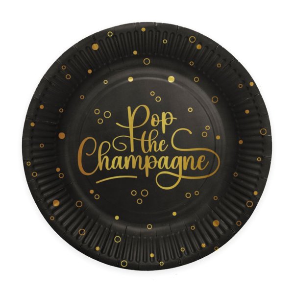 Pappteller - Champagner knallen lassen - Schwarz - 23 cm - 8er-Pack Pappteller - Champagner knallen lassen - Schwarz - 23 cm - 8er-Pack