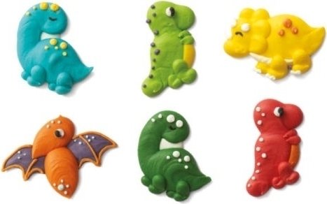 Zuckerdekorationen - Bunte Dinosaurier - Handgemacht - 6 Stück Zuckerdekorationen - Bunte Dinosaurier - Handgemacht - 6 Stück