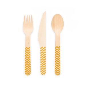 Holzbesteck - Orangefarbenes Zickzackmuster - 18er-Pack (6 Gedecke) Holzbesteck - Orangefarbenes Zickzackmuster - 18er-Pack (6 Gedecke)