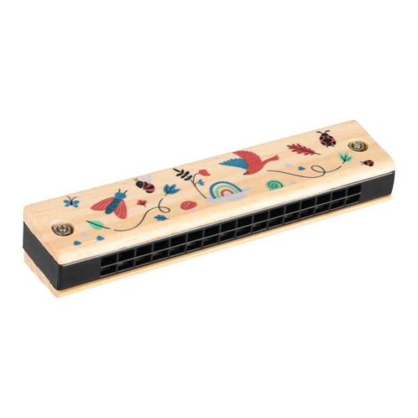 Musikinstrumentenset aus Holz für Kinder mit Triangel, Rhythmusstäben, Mundharmonika und Guiro Musikinstrumentenset aus Holz für Kinder mit Triangel, Rhythmusstäben, Mundharmonika und Guiro