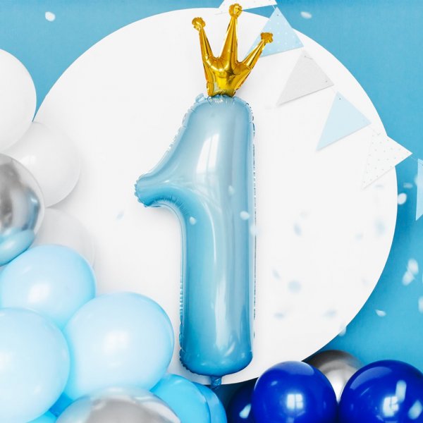 Zahlenballon - 1. mit Krone - Hellblau