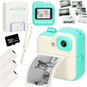 Sofortbildkamera mit Thermodrucker, 24 MP, 32 GB SD-Karte, Gr�n - inkl. 3 Papierrollen