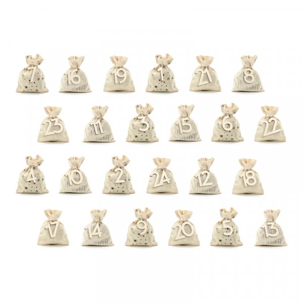 Adventskalender - Stoffbeutel - Gold/Holz