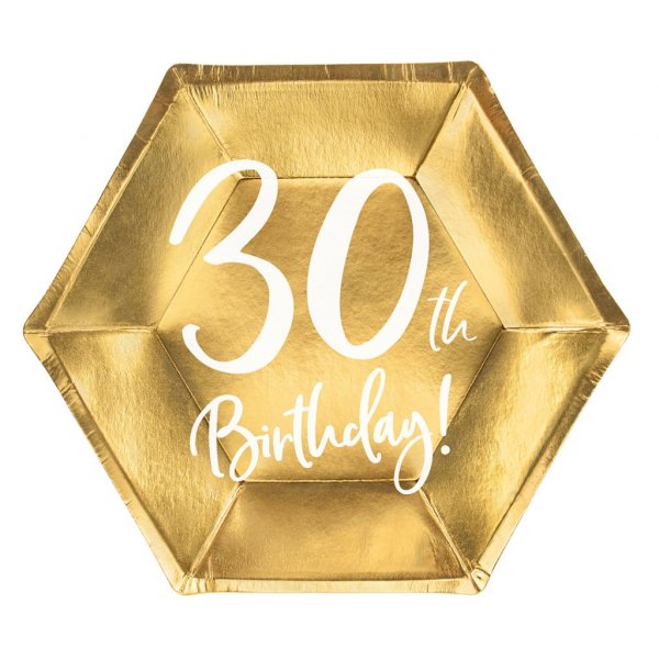 Dessertteller - 30. Geburtstag - Wei/Gold - 6er-Pack