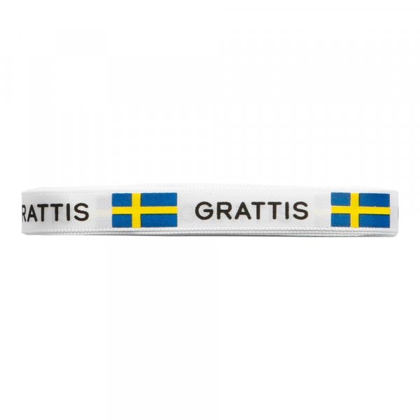 Seidenband - Schweden - Weiß mit schwedischer Flagge - 5 m Seidenband - Schweden - Weiß mit schwedischer Flagge - 5 m