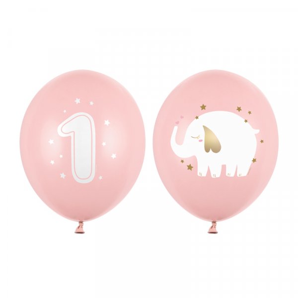 Luftballons - 1 Jahr - Hellrosa/Elefant - 50er-Pack