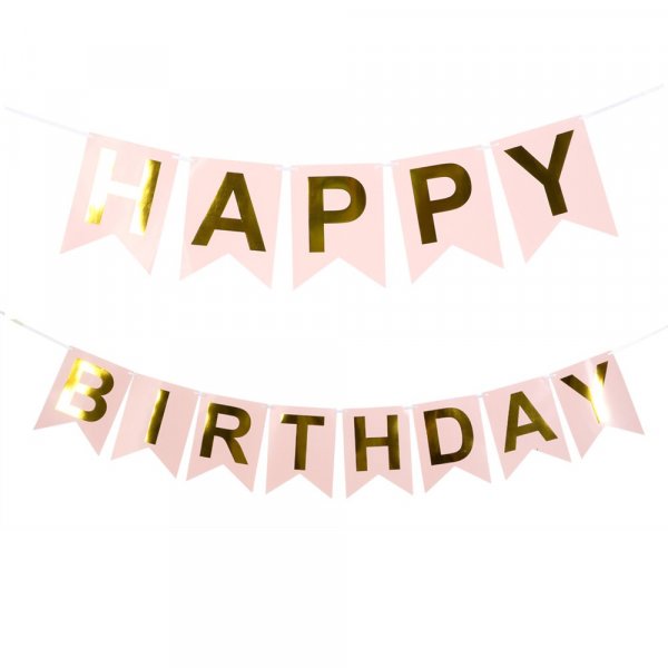 Wimpel - Happy Birthday - Rosa/Gold