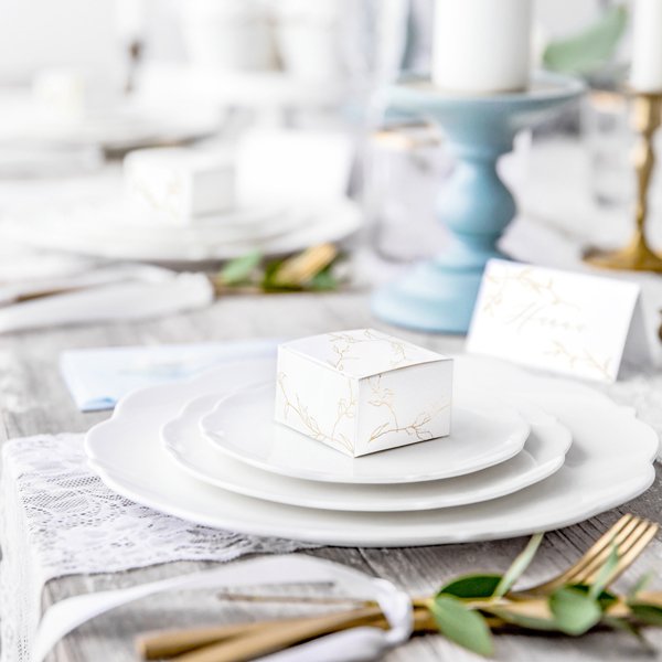 Geschenkboxen - Zweige - Weiß/Gold - 10er-Pack Geschenkboxen - Zweige - Weiß/Gold - 10er-Pack