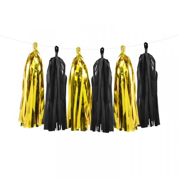 Quastengirlande - Schwarz/Goldmetallic