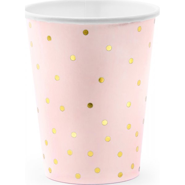 Pappbecher - Hellrosa - Polka Dot Gold - 6er-Pack