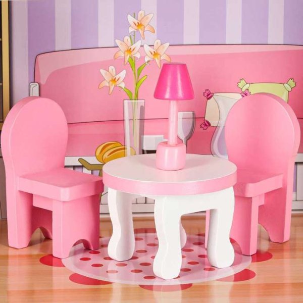 Puppenschrank aus Holz, 70 cm, rosa, mit LED-Beleuchtung - Selbstmontage Puppenschrank aus Holz, 70 cm, rosa, mit LED-Beleuchtung - Selbstmontage