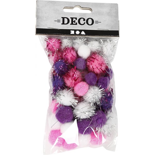 Pompons - Lila/Rosa/Weiß - Durchm. 15+20 mm - 48 Stk Pompons - Lila/Rosa/Weiß - Durchm. 15+20 mm - 48 Stk