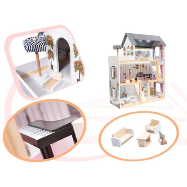 Puppenschrank aus MDF mit LED-Beleuchtung, 78 cm, weiß, inklusive 16 Möbelteilen - Bausatz Puppenschrank aus MDF mit LED-Beleuchtung, 78 cm, weiß, inklusive 16 Möbelteilen - Bausatz