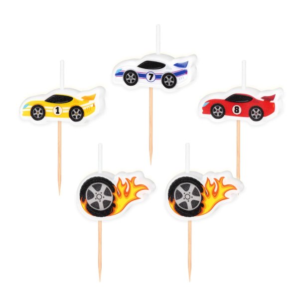 Kuchenkerzen - Rennsport - gemischte Farben - 5er-Pack