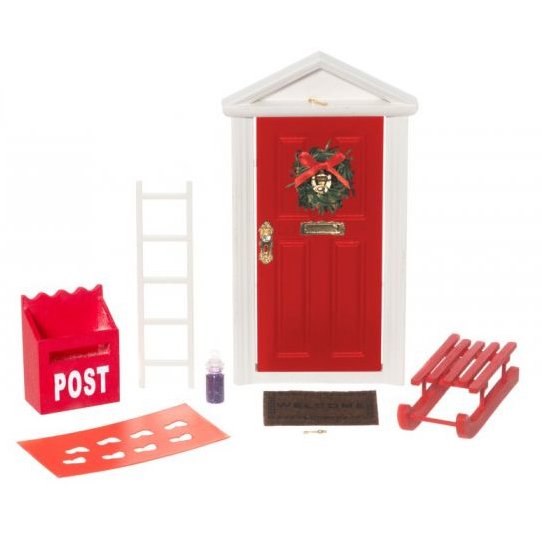 Weihnachtsmann-Tür mit Kranz und Accessoires - Rot/Weiß Weihnachtsmann-Tür mit Kranz und Accessoires - Rot/Weiß