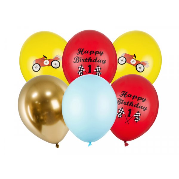 Ballonstrau - Happy Birthday - Racing - 6er-Pack