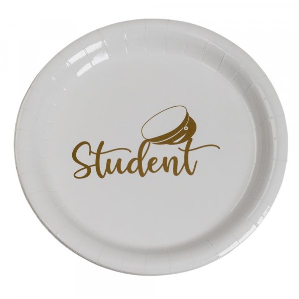 Pappteller - Student - Wei/Gold - 8er-Pack - 23 cm