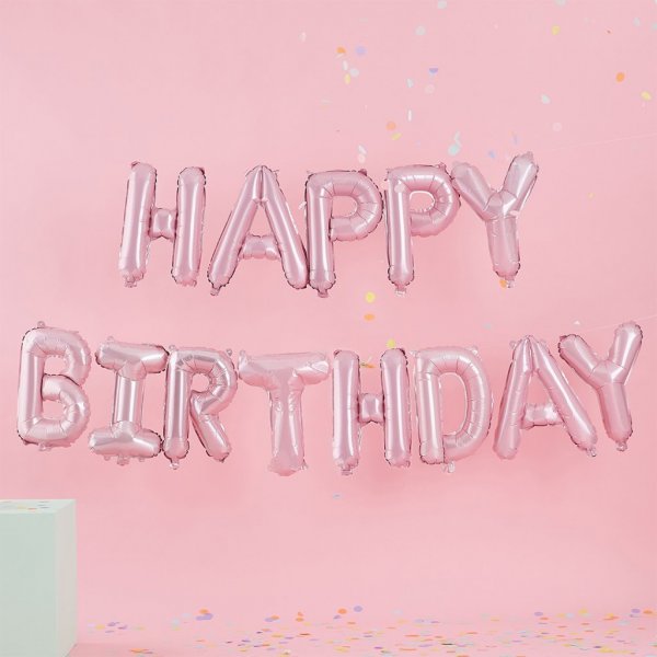 Ballongirlande - Happy Birthday - Hellrosa