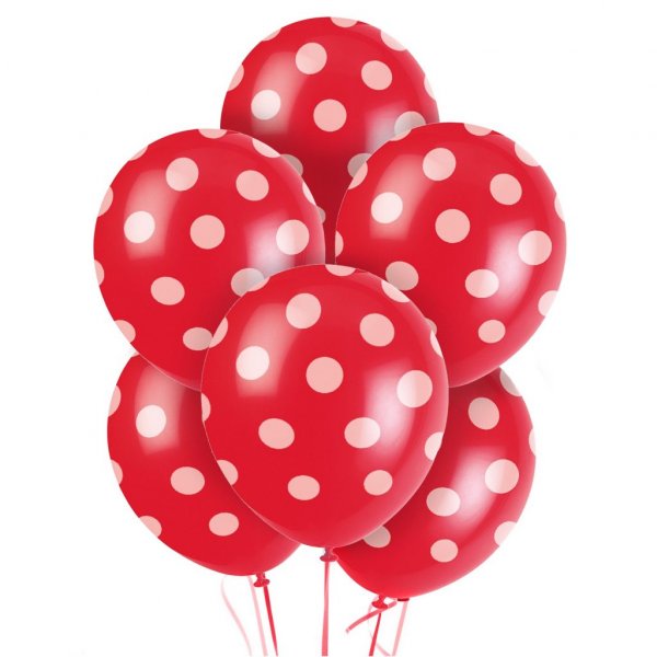Luftballons - Rot mit weien Punkten - 6er-Pack