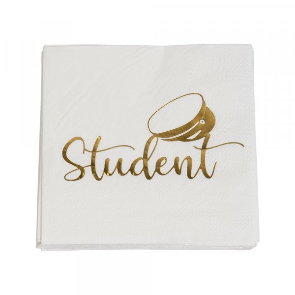 Kleine Servietten - Student - Wei/Gold - 16er-Pack