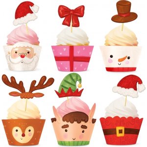 Cupcake-F�rmchen und Kuchenspie�er - Weihnachtsmotiv - 12er-Pack