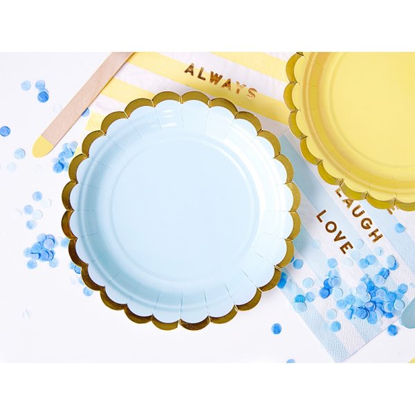 Dessertteller - Hellblau - Goldrand - 6er-Pack