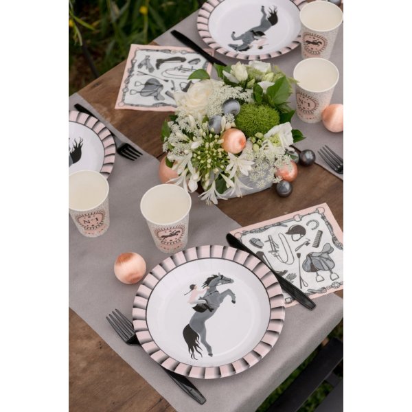 Pappteller - Pferdeparty - Rosa/Schwarz - 10er-Pack