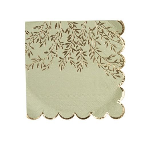 Servietten - Blatt - Salbei mit Goldrand - 16er-Packung Servietten - Blatt - Salbei mit Goldrand - 16er-Packung