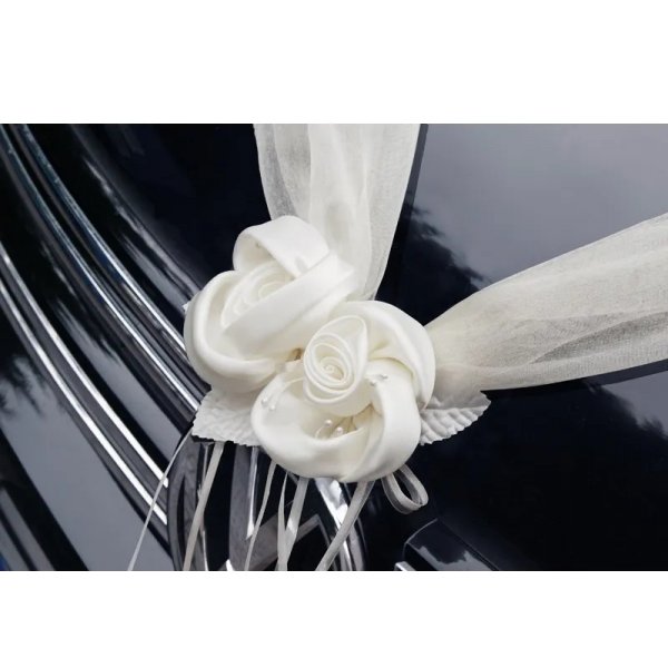 Girlanden - Organzastoff mit Satinblumen - Creme - 1,8 m