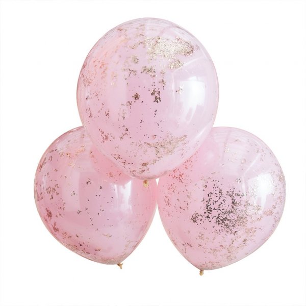 Konfetti-Luftballons - Doppellagig - Rosa/Ros�gold - 3er-Pack