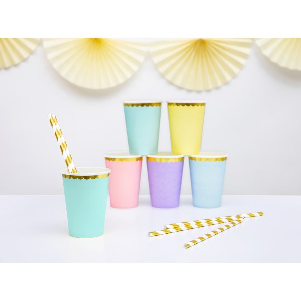 Pappbecher - Mint - Goldrand - 6er-Pack