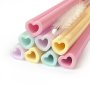 Silikonstrohhalme in Herzform mit B�rste - Pastell - 8 St�ck