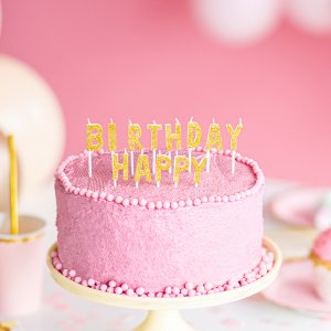 Kuchenkerze - Happy Birthday - Goldglitter