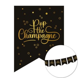 Wimpelgirlande - Champagner knallen lassen - Schwarz - 6 m Wimpelgirlande - Champagner knallen lassen - Schwarz - 6 m