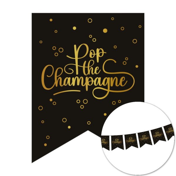 Wimpelgirlande - Champagner knallen lassen - Schwarz - 6 m Wimpelgirlande - Champagner knallen lassen - Schwarz - 6 m