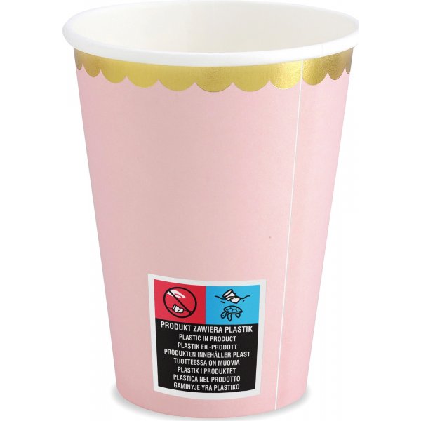 Pappbecher - Rosa - Goldrand - 6er-Pack