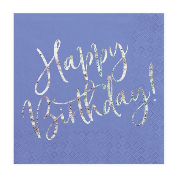 Servietten - Happy B-day - Blau/Irisierend - 20er-Pack