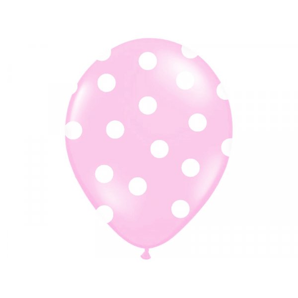Luftballons - Hellrosa mit weien Punkten - 6er-Pack