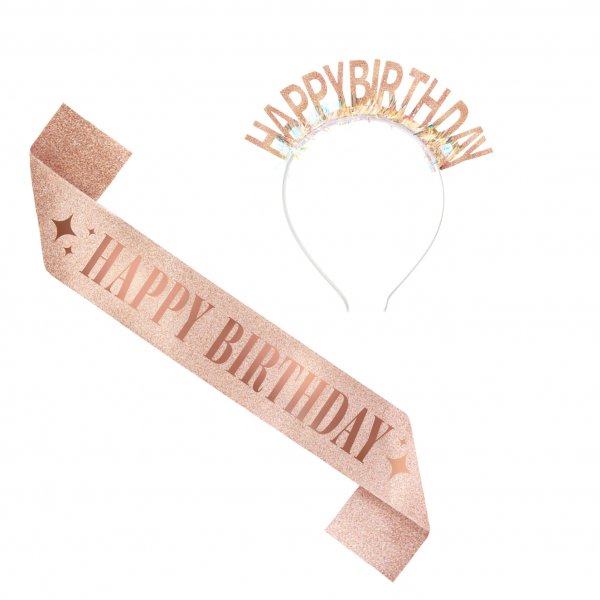 Schärpe und Diadem - Geburtstag - Roségold Schärpe und Diadem - Geburtstag - Roségold
