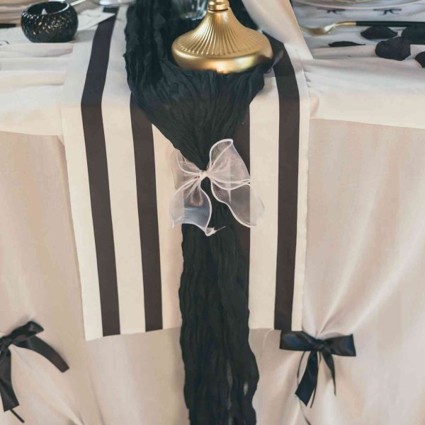 Tischläufer aus Stoff - Schwarz-Weiß gestreift - 28 cm x 5 m Tischläufer aus Stoff - Schwarz-Weiß gestreift - 28 cm x 5 m