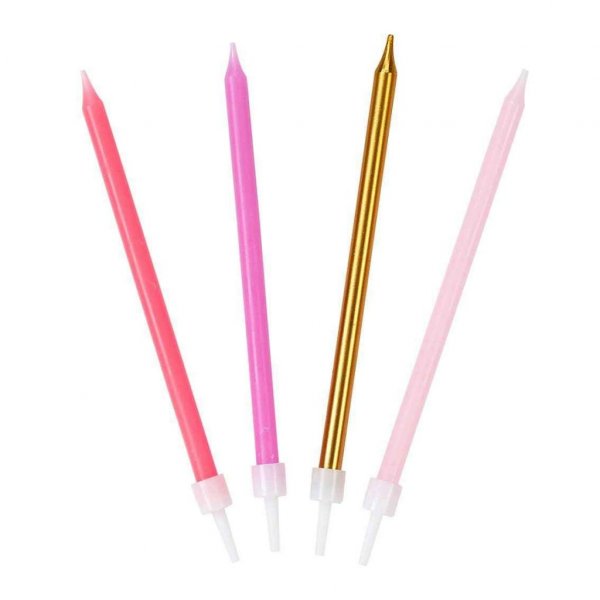 Lange Kuchenkerzen - Gold/Rosamix - 16er-Pack
