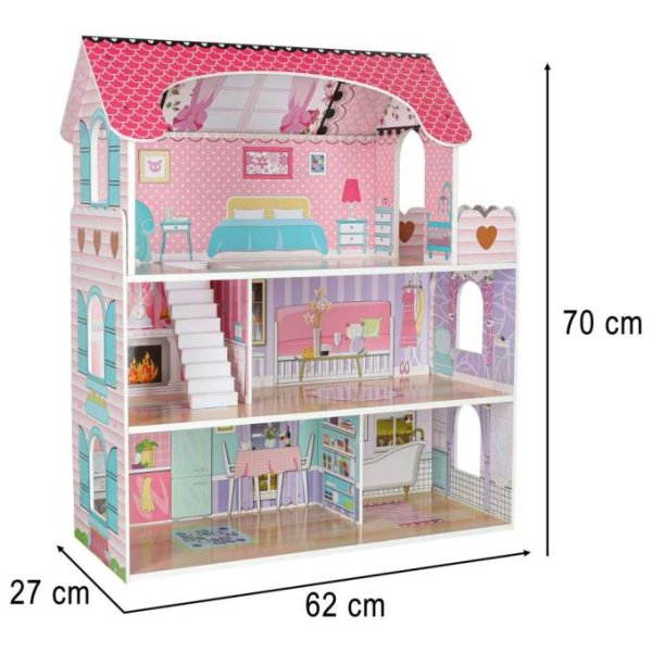Puppenschrank aus Holz, 70 cm, rosa, mit LED-Beleuchtung - Selbstmontage Puppenschrank aus Holz, 70 cm, rosa, mit LED-Beleuchtung - Selbstmontage