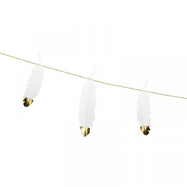 Girlande - Federn - Wei/Gold