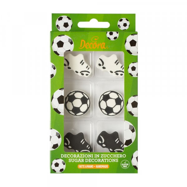 Zuckerdekorationen - Fußbälle + Fußballschuhe - 6 Stk Zuckerdekorationen - Fußbälle + Fußballschuhe - 6 Stk