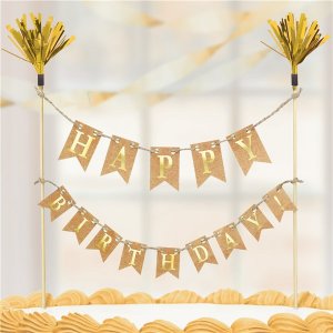 Kuchenwimpel - Happy Birthday - Gold/Kraft Kuchenwimpel - Happy Birthday - Gold/Kraft