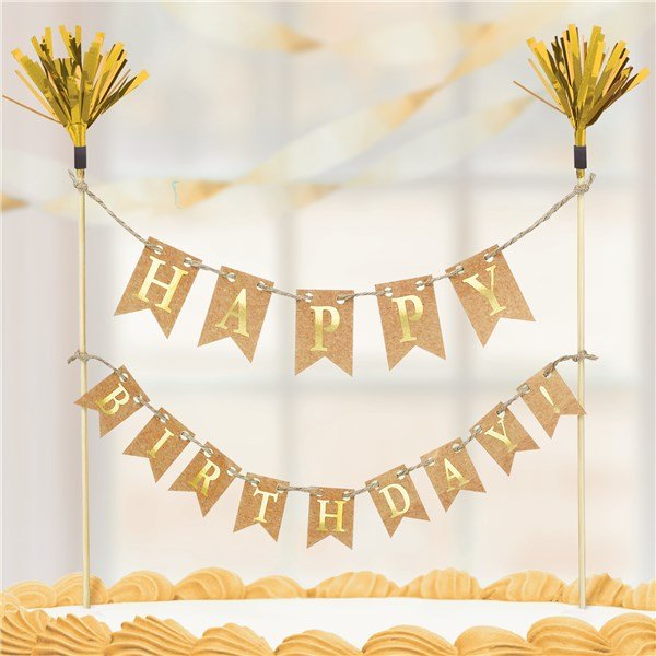 Kuchenwimpel - Happy Birthday - Gold/Kraft Kuchenwimpel - Happy Birthday - Gold/Kraft