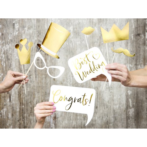 Photo Booth - Hochzeit - Gold - 10er-Pack